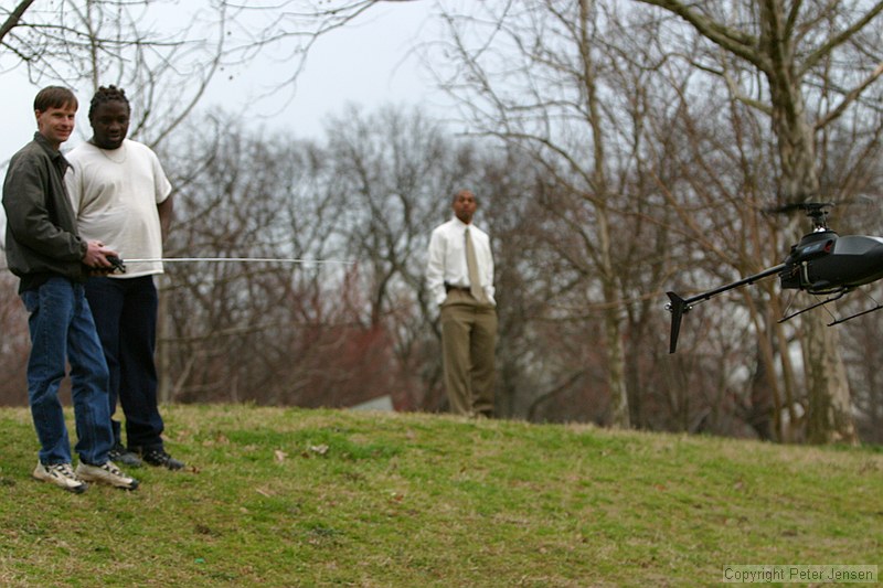 Kip flying with interested onlookers