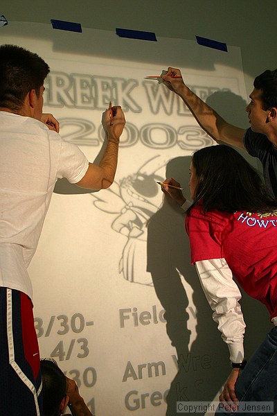 Greek Week publicity committee people making an advertisement (Technique people ask me; I have names and caption)