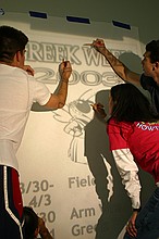 Greek Week publicity committee people making an advertisement (Technique people ask me; I have names and caption)