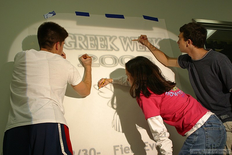 Greek Week publicity committee people making an advertisement (Technique people ask me; I have names and caption)