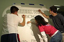 Greek Week publicity committee people making an advertisement (Technique people ask me; I have names and caption)