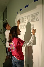 Greek Week publicity committee people making an advertisement (Technique people ask me; I have names and caption)