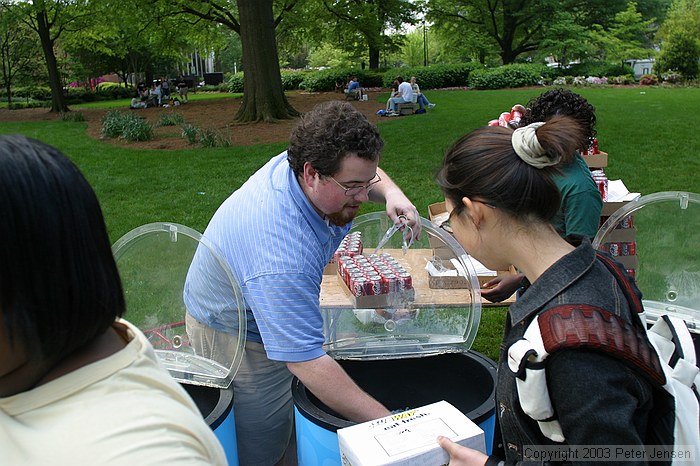 Nate fishing out a coke for a student