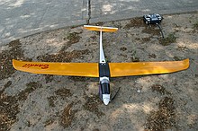 FVK Bandit v2, AXI 2820/10, 7 cell pack, 14x9.5 prop, Hitec superslim RX, 3x HS81-class servos (and yes, the tail is a little crooked)