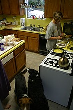 Tammy making a nice breakfast in the kitchen