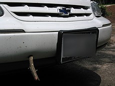 There were some sticks in our driveway down from a tree, and I drove over a few.  Little did I know one would puncture my plastic bumper and stick in...