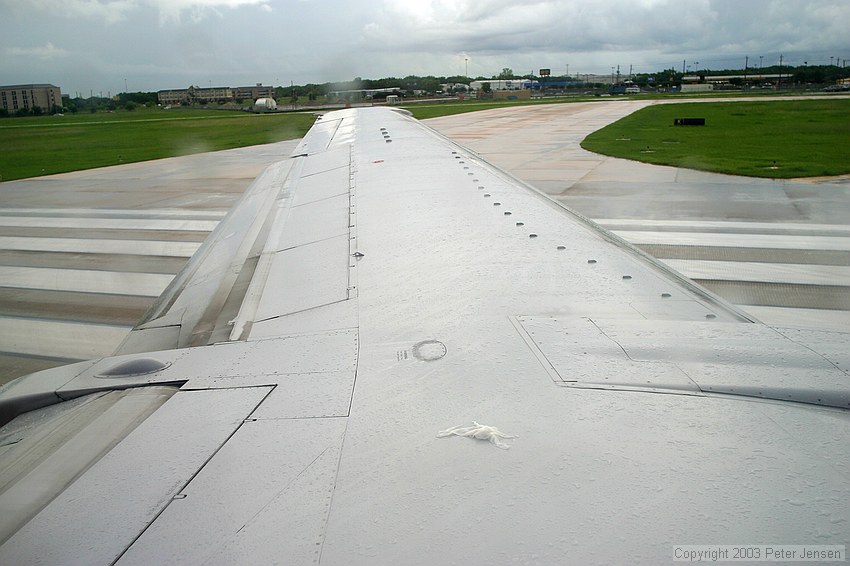 A sequence of images showing a piece of paper towel left on the wing by a maintenance guy as it blows off the wing on the takeoff roll.  It was almost completely gone before Vr.