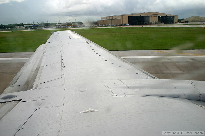 A sequence of images showing a piece of paper towel left on the wing by a maintenance guy as it blows off the wing on the takeoff roll.  It was almost completely gone before Vr.