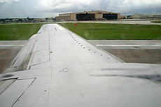 A sequence of images showing a piece of paper towel left on the wing by a maintenance guy as it blows off the wing on the takeoff roll.  It was almost completely gone before Vr.