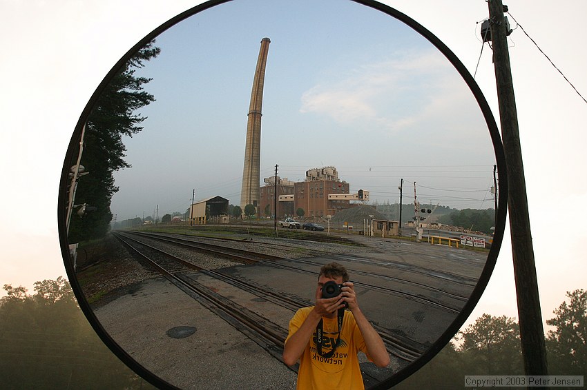 me taking silly pictures of GA Power Plant Arkwright's 582' stack, one week before it will be demolished