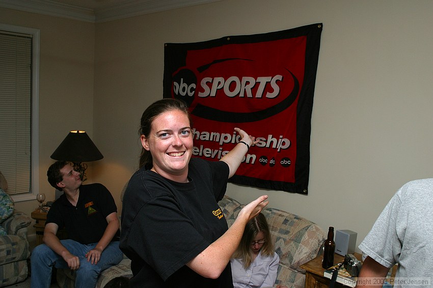 Heather is very proud of this banner, which ABC apparently brought to her apartment and hung up for her.