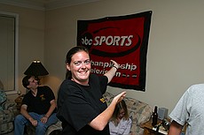 Heather is very proud of this banner, which ABC apparently brought to her apartment and hung up for her.