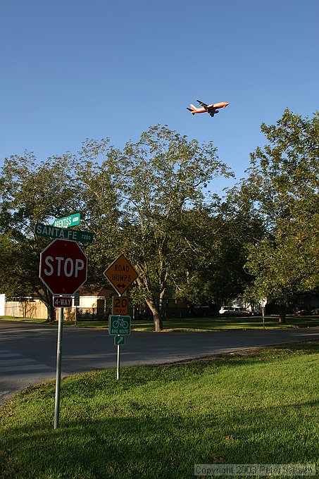 SouthWest Airlines flight over Sante Fe  and Prentiss in Garden Villas