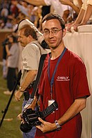 Chris Gooley demonstrates the only film camera I could find anywhere on the field.