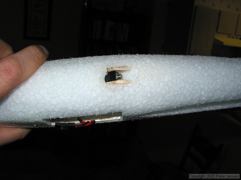 to give an idea of how the jack was affixed; thick CA was used to glue balsa to jack, and then some drops of 5 minute epoxy hold the balsa in to the foam