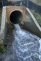 outflow level is pretty low at this point; don't know but suspect that the 4" pipe is for draining things below the level of the large culvert