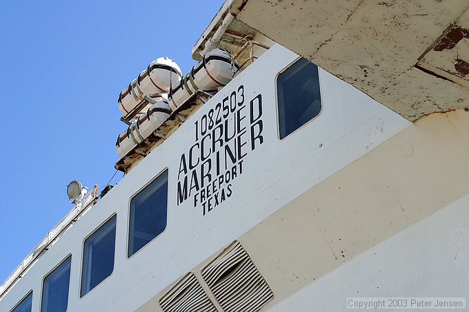 this old ferry claims to be the Accrued Mariner from Freeport, TX