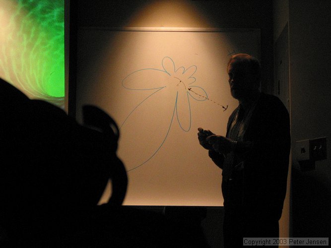 amusing diagram Rob Michelson drew on the board while explaining antenna patterns and side lobes to non-EE students in the class