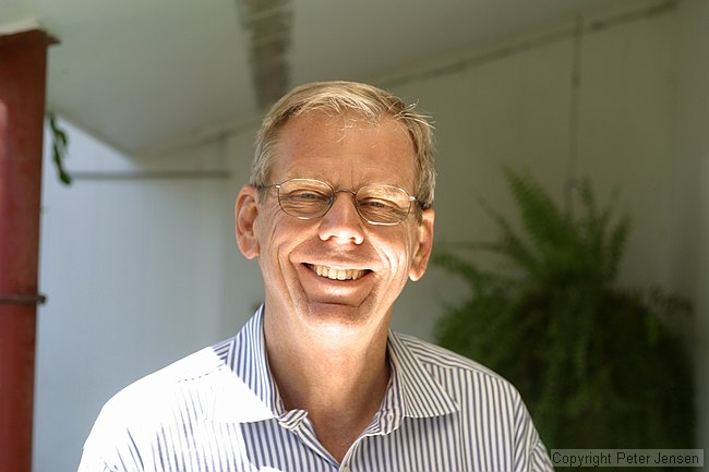 Dad, very harshly underlit with a reflector