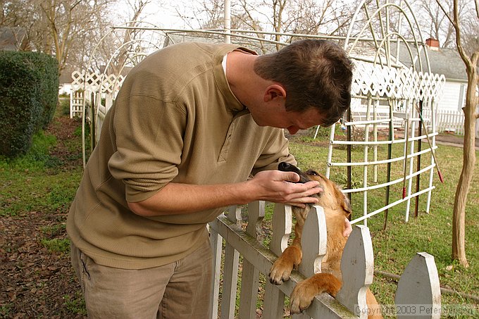 Peter (having a bad hair day) plays with Olive Noel