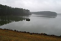 the topside of the lake from the dam, including the water inlet