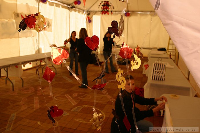 setting up the inside of the tent