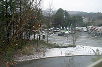 view out the apartment window toward West Paces and 75