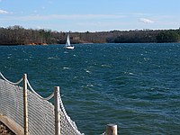 just a few whitecaps on Lake Lanier (as viewed from the Lake Lanier Sailing Club)