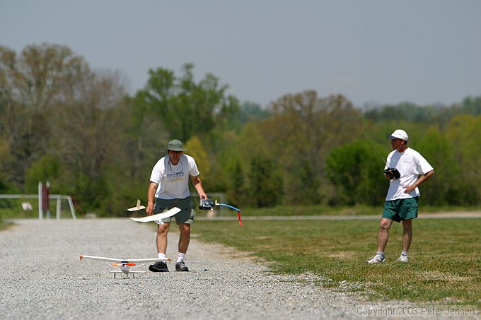 Charles and Randy aerotowing the DAW Dragonette with a GWS electric plane