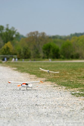 Charles and Randy aerotowing the DAW Dragonette with a GWS electric plane