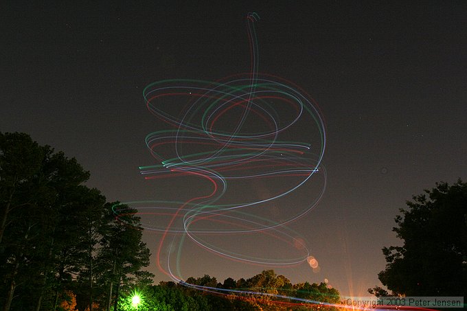 skywriting with the Funplanes Edge 540 foamie and some LEDs.  Charles Frey took the pictures.