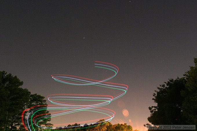 skywriting with the Funplanes Edge 540 foamie and some LEDs.  Charles Frey took the pictures.