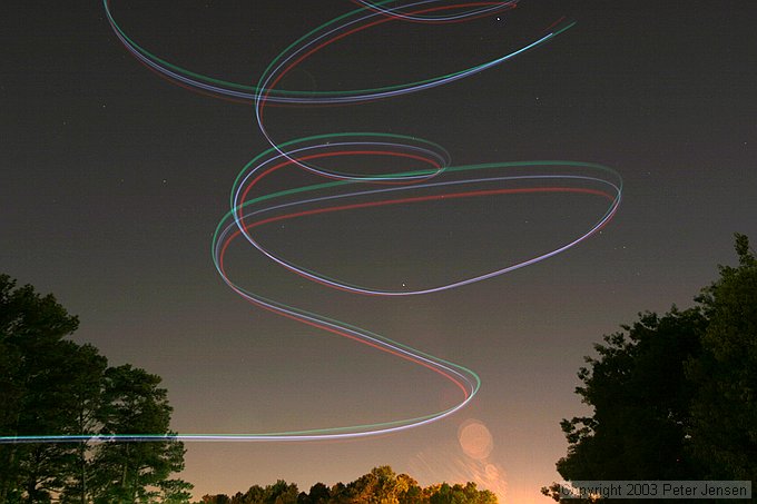 skywriting with the Funplanes Edge 540 foamie and some LEDs.  Charles Frey took the pictures.