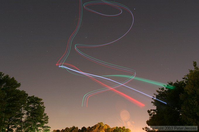 skywriting with the Funplanes Edge 540 foamie and some LEDs.  Charles Frey took the pictures.