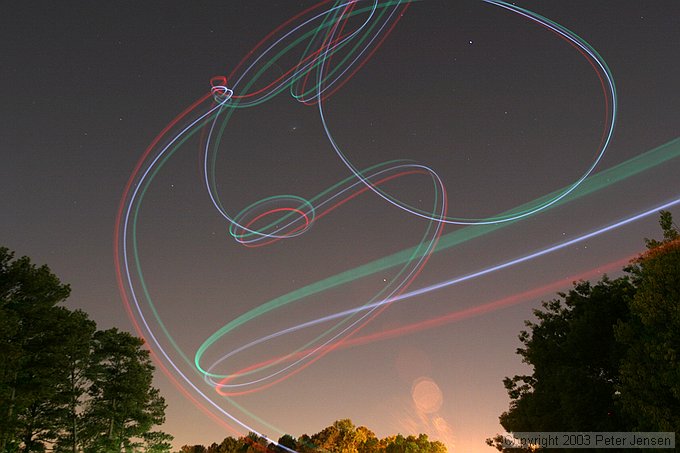 skywriting with the Funplanes Edge 540 foamie and some LEDs.  Charles Frey took the pictures.