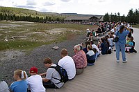 old faithful faithfully draws hundreds of visitors to gawk
