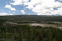 old faithful viewed from hill