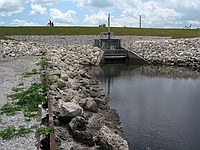 Jacob on the trail, as viewed from one of the manually operated floodgates