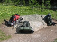 our packs at the convenient lunch rock