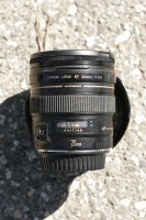 EF20/2.8 lens, hood, and a polarizing filter