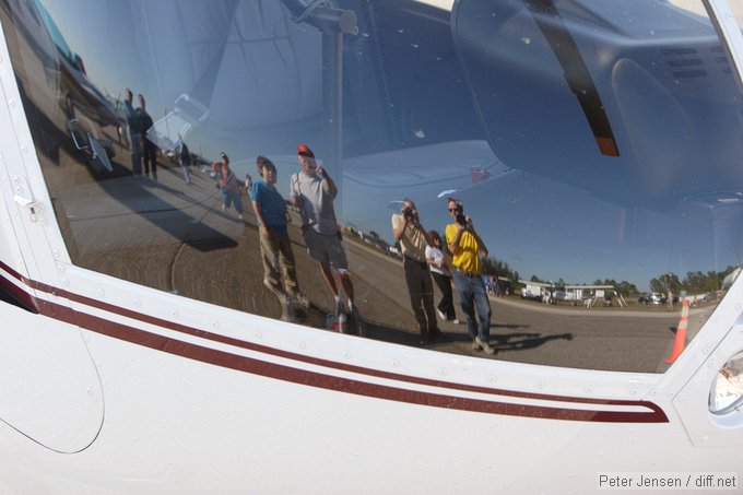 reflections in the R-44 canopy