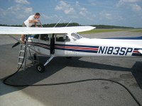 Steve fueling N183SP at Homerville, KHOE ($4.45/gal)