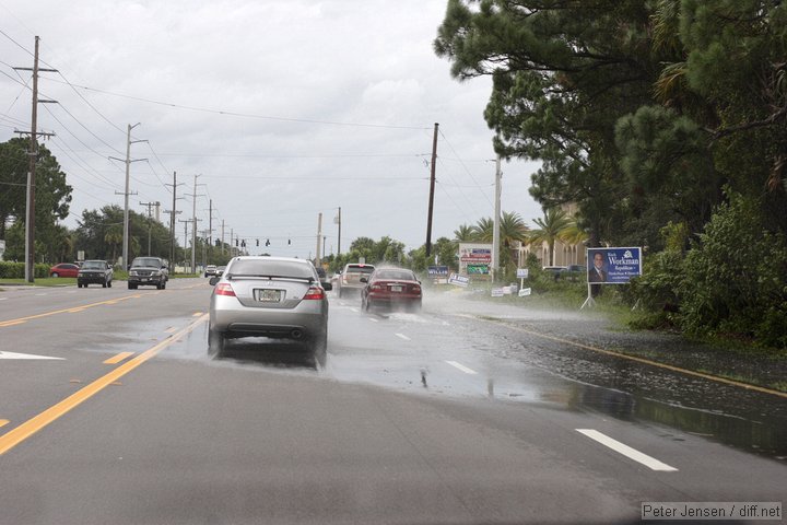 Wickham Rd still flooded on Thursday evening