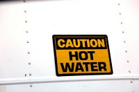 caution HOT WATER