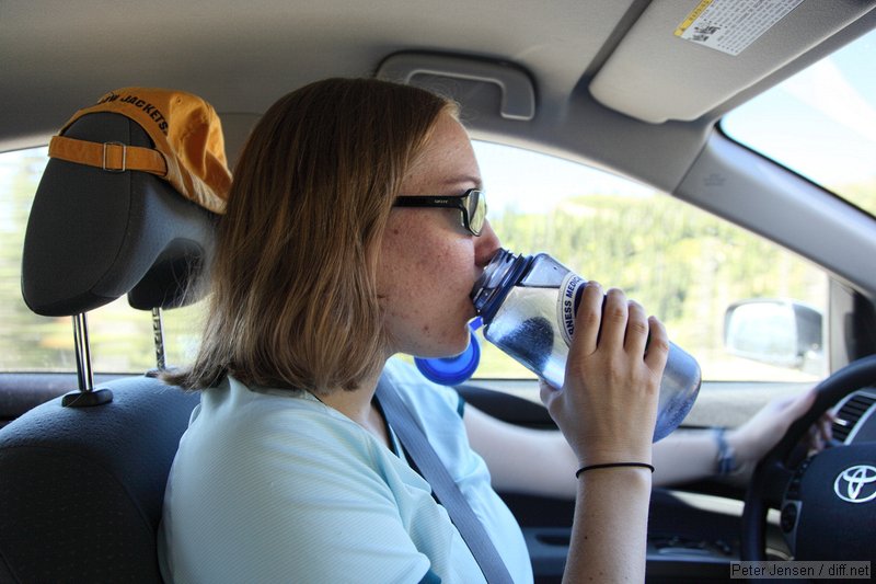 Laura demonstrates proper water drinking