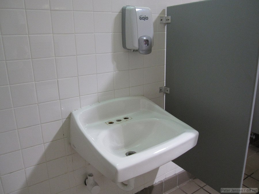 the soap dispenser / broken sink combo that fooled me