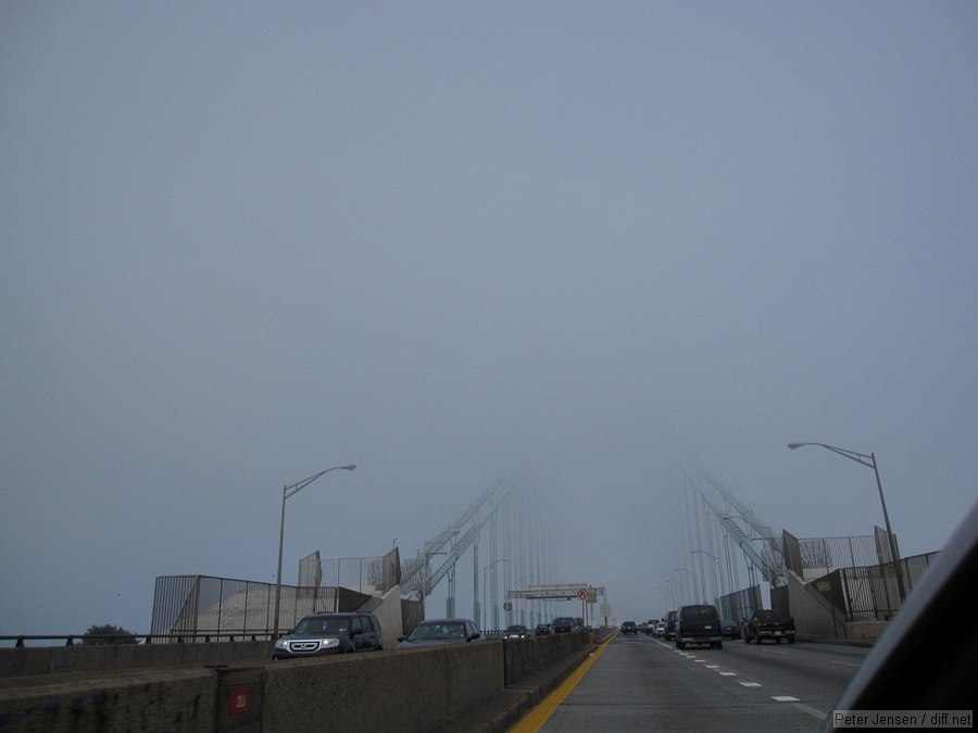 Verrazano bridge shrouded in fog