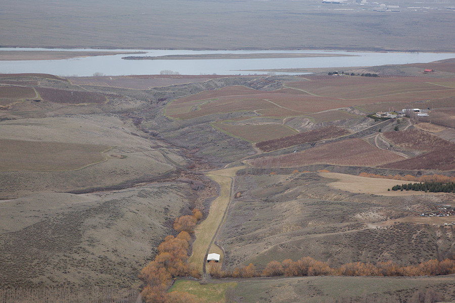 one-way grass strip with the Columbia in the background