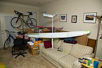 New (to me) Mantis MH32 wing sailplane after wing repair, new battery, and fuse repainting.