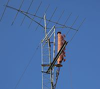 closeup of odd antennas on a hilltop